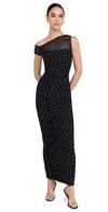 Afrm Biona One-shoulder Ruched Mesh Maxi Dress In Noir Dot