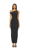 Afrm Biona One-shoulder Ruched Mesh Maxi Dress In Noir Dot