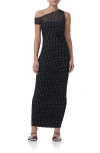 Afrm Biona One-shoulder Ruched Mesh Maxi Dress In Noir Dot