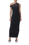 Afrm Biona One-shoulder Ruched Mesh Maxi Dress In Noir Dot