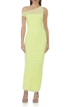 Afrm Biona One-shoulder Ruched Mesh Maxi Dress In Sunny Lime