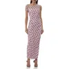 Afrm Biona Printed One-shoulder Ruched Mesh Maxi Dress In Rose Dot