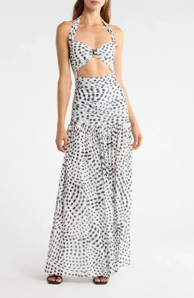 Afrm Blane Swirl Dot Print Hardware Detail Midi Dress In Multi