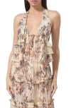 Afrm Blythe Tie Halter Top In Shine Snake
