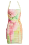 Afrm Bonnie Halter Neck Mesh Minidress In Butter Peony