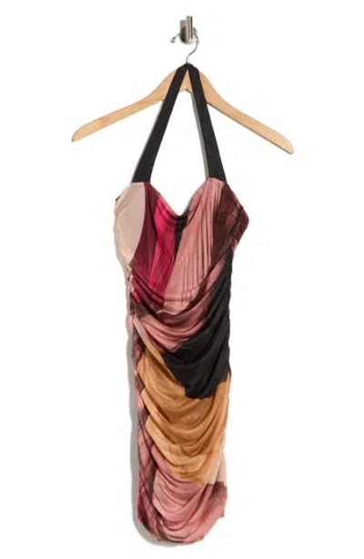 Afrm Bonnie Halter Neck Mesh Minidress In Multi