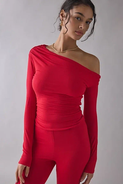Afrm Bria Asymmetric Off-the-shoulder Top In Red, Women's At Urban Outfitters