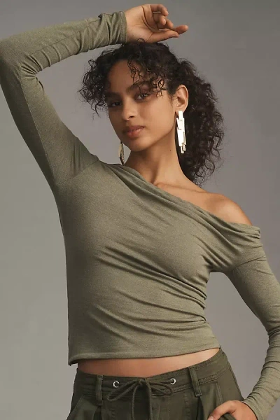 Afrm Bria Cold-shoulder Long-sleeve Top In Green