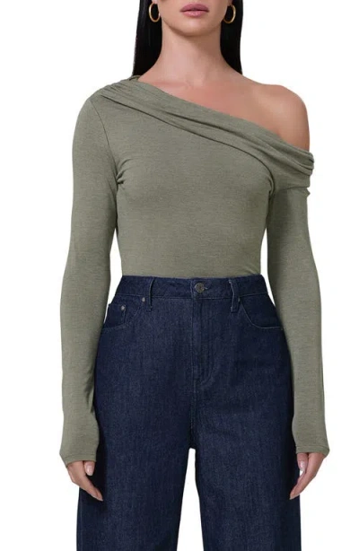 Afrm Bria One-shoulder Jersey Top In Heather Olive