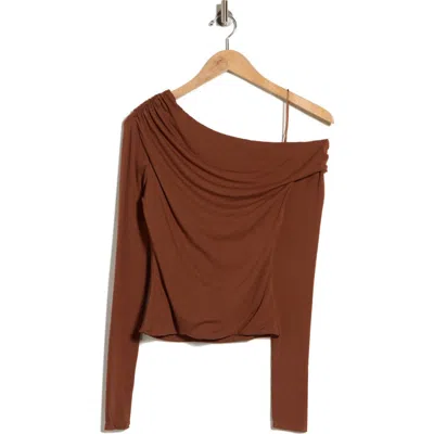 Afrm Bria One-shoulder Jersey Top In Brown