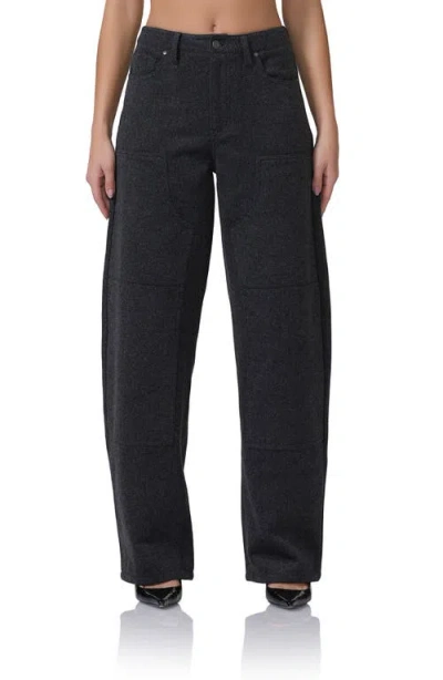 Afrm Brianna Wool Blend Barrel Leg Pants In Grey Tweed