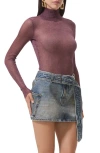 Afrm Bristol Metallic Semisheer Mock Neck Top In Red