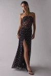 Afrm Britta Ruched Mesh Y-neck Halter Maxi Dress In Delicate Ditsy, Women's At Urban Outfitters In Delicate Ditsy
