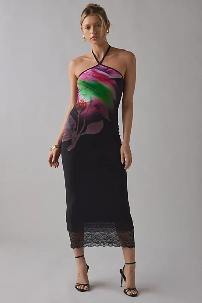 Afrm Brooklyn Mesh Y-neck Halter Maxi Dress In Black Floral, Women's At Urban Outfitters