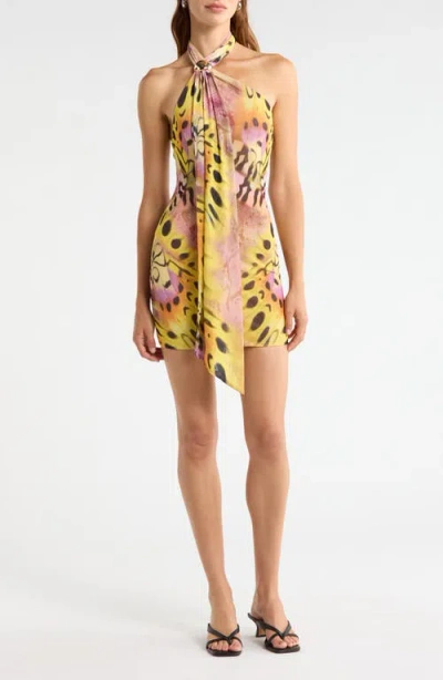 Afrm Brylee Butterfly Print Halter Minidress In Animal Print
