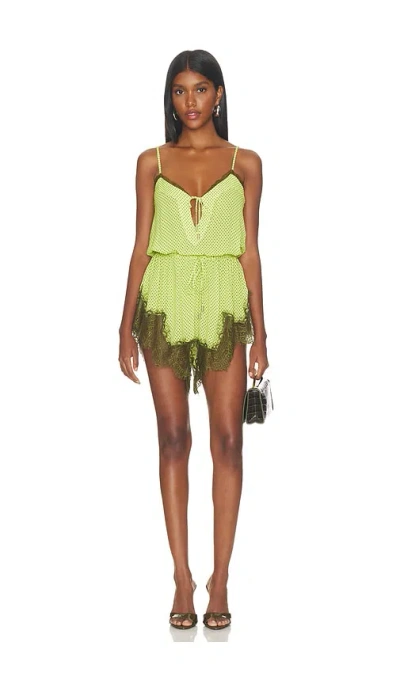 Afrm Buckley Romper In Lime Pin Dot