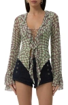 Afrm Cadence Lace-up Long Sleeve Top In Green