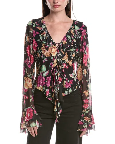 Afrm Cadence Ruffle Front Lace-up Top In Multi