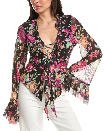 Afrm Cadence Ruffle Front Lace-up Top In Multi