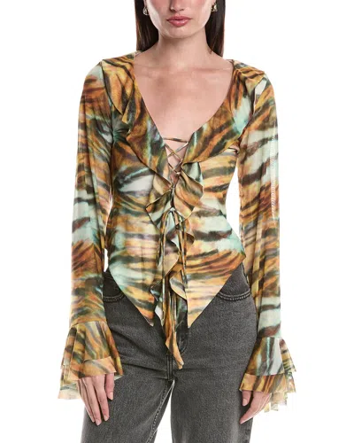 Afrm Cadence Ruffle Front Lace-up Top In Yellow