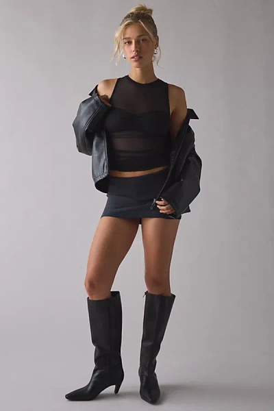 Afrm Cannari Sheer Mesh Illusion Ruched Top In Black, Women's At Urban Outfitters