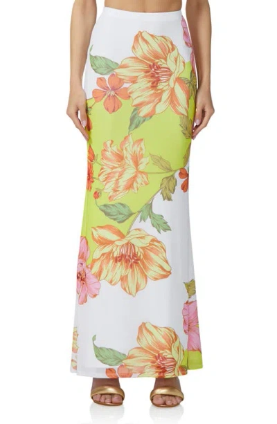 Afrm Cara Maxi Slip Skirt In Colour Block Floral