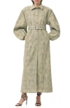 Afrm Carrington Denim Trench Coat In Green