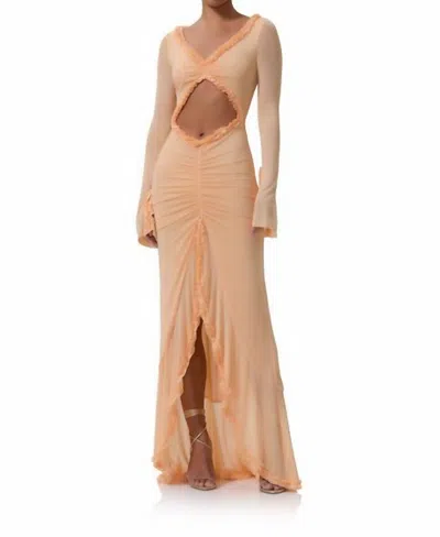 Afrm Cat Micro Ruffle Maxi Dress In Peach Fuzz