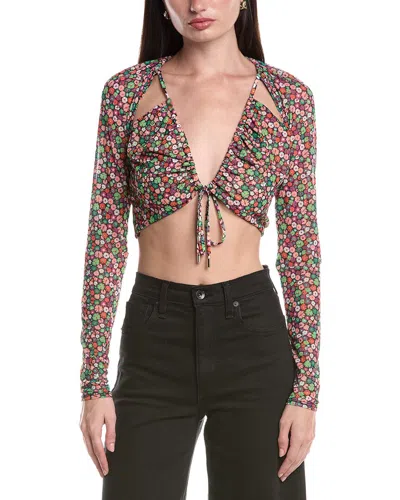 Afrm Charmin Tie Front Detail Mesh Top In Animal Print