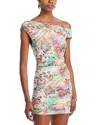 Afrm Chaska One-shoulder Mesh Minidress In Multi