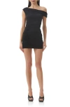 Afrm Chaska One-shoulder Mesh Minidress In Black