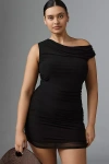 Afrm Chaska Plus Off-shoulder Mesh Mini Dress In Black