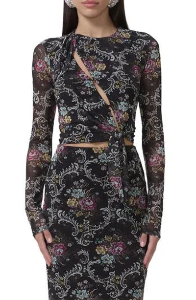 Afrm Chaya Floral Asymmetric Cutout Top In Black