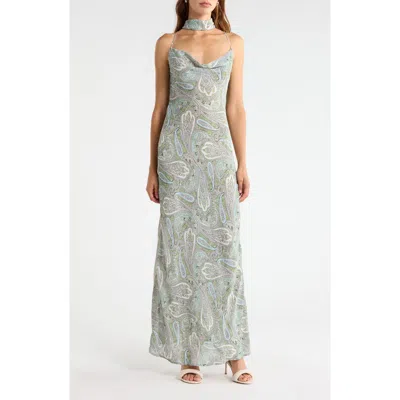 Afrm Cheryl Paisley Slipdress With Scarf In Gray