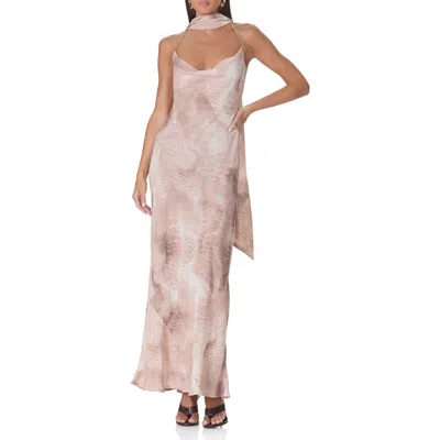 Afrm Cheryl Print Slipdress With Scarf In Brown