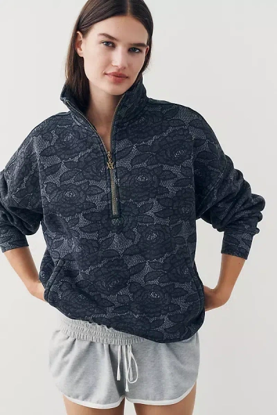 Afrm Cillian 100% Cotton Quarter-zip Pullover In Gray