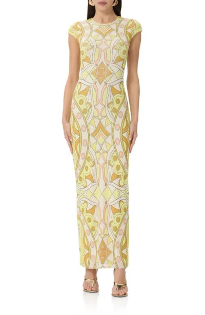 Afrm Cody Cap Sleeve Column Dress In Multi