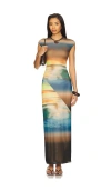 Afrm Cody Print Cap Sleeve Mesh Maxi Dress