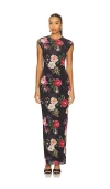 Afrm Cody Print Mesh Dress In Black