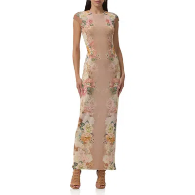 Afrm Cody Floral Print Cap Sleeve Dress In Brown