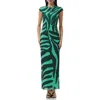 Afrm Cody Print Cap Sleeve Mesh Maxi Dress In Green