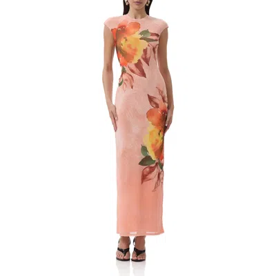 Afrm Cody Print Cap Sleeve Mesh Maxi Dress