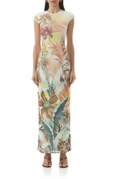 Afrm Cody Print Cap Sleeve Mesh Maxi Dress