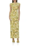 Afrm Cody Print Cap Sleeve Mesh Maxi Dress