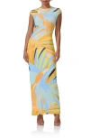 Afrm Cody Print Cap Sleeve Mesh Maxi Dress In Bird Of Paradise