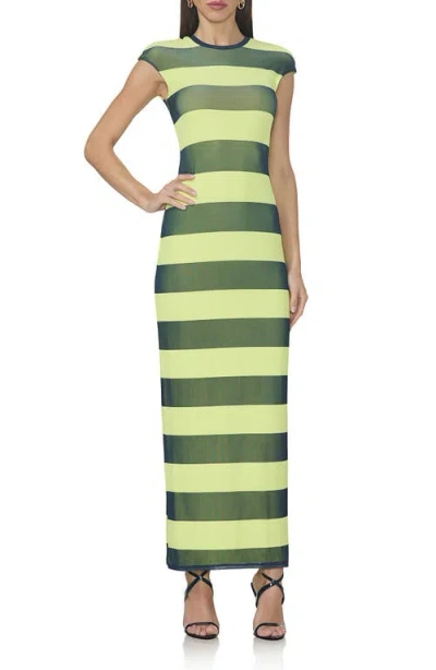 Afrm Cody Print Cap Sleeve Mesh Maxi Dress In Lime Rugby