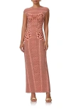 Afrm Cody Print Cap Sleeve Mesh Maxi Dress In Peach Petal