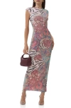 Afrm Cody Print Mesh Dress In Pink