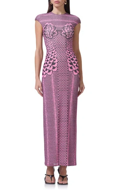 Afrm Cody Print Powermesh Midi Dress In Pink Petal
