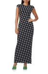 Afrm Cody Printed Cap Sleeve Mesh Maxi Dress In Diagonal Dot